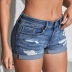 washed ripped holes bleached high-rise slim denim shorts NSYB65087