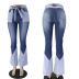 Retro High Waist Two-Color Stitching Belt Flared Jeans NSYB65106