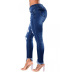 Simple Ripped Irregular Fringed Blue Jeans NSYB65117