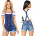 Ripped Hip Suspenders Curled Denim Jumpsuit NSYB65133