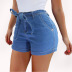 Lace-Up Hip-Lifting Slim Denim Shorts NSYB65161