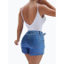 Lace-Up Hip-Lifting Slim Denim Shorts NSYB65161