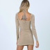 sexy chest drawstring long-sleeved hanging neck dress NSYLF65249