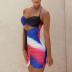 fashion lace wrap chest contrast color short dress NSXIA65348