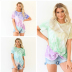 printed gradient round neck color matching short-sleeved T-shirt NSXIA65338