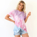 printed gradient round neck color matching short-sleeved T-shirt NSXIA65338