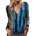 striped printing long-sleeved T-shirt V-neck zipper top NSYF60884
