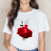 3D Red Rose Flower Dress Printed Ladies Short Sleeve Casual T-Shirt  NSATE60903