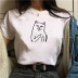 Cute Cat Prints camiseta con cuello redondo NSATE60906