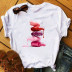 Nail Polish Letter Printing Short Sleeve Slim T-shirt NSATE60976
