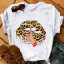 Red lip printing short-sleeved T-shirt NSATE60991