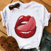 Red lip printing short-sleeved T-shirt NSATE60991