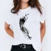 feather element printing round neck loose T-shirt NSATE61078