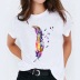 feather element printing round neck loose T-shirt NSATE61078