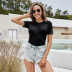 Summer Thin Slim One-piece Round Neck Short Sleeve Solid Color Base Shirt NSLM61221