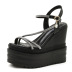 slope high-heeled rhinestone straps buckle sandals NSSO61354
