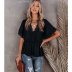 lace Stitching Big V-Neck Short-Sleeved Lace-Up Top NSJIM61661