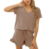 summer solid color V-neck tie casual shorts set NSSUO61656