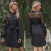 spring new black solid color high-neck stitching lace long-sleeved shirt dress NSYYF61432