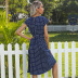 summer new mid-length polka-dot round neck short-sleeved lace-up dress NSYYF61438