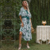 verano nuevo vestido de falda larga de encaje con manga de hoja de loto con cuello en v y estampado de gasa NSYYF61449
