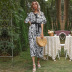 verano nuevo vestido de falda larga de encaje con manga de hoja de loto con cuello en v y estampado de gasa NSYYF61449