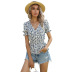 Summer New Chiffon Top Printed V-neck Short Sleeve Shirt NSYYF61451