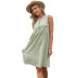 summer new solid color round neck button pleated vest dress NSYYF61454