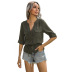 new summer short-sleeved solid color v-neck lace-up pocket shirt NSYYF61456
