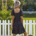 summer new floral square neck bubble short-sleeved pleated dress NSYYF61459
