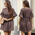 Summer New Solid Color Round Neck Horn Short Sleeve Dress NSYYF61472