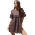 Summer New Solid Color Round Neck Horn Short Sleeve Dress NSYYF61472