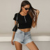 short-sleeved summer new short solid color knitted top NSYYF61475