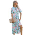 printed ruffled short-sleeved double drawstring pleated dress NSYYF61477