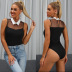 Summer Lace Stitching Sexy Lapel Slim Contrasting One-piece jumpsuit NSYYF61487