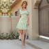 summer new short-sleeved chiffon floral square neck pleated slim dress NSYYF61490