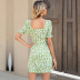summer new short-sleeved chiffon floral square neck pleated slim dress NSYYF61490