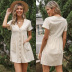 summer new cotton and linen loose solid color v-neck short-sleeved pleated shirt dress NSYYF61498
