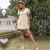 summer new cotton and linen loose solid color v-neck short-sleeved pleated shirt dress NSYYF61498