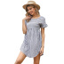 loose Striped Round Neck Short-Sleeved Irregular Dress NSYYF61504