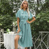 summer new style short-sleeved lace-up pleated dress NSYYF61515