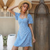 summer new halter sexy floral v-neck hollow pleated short-sleeved dress NSYYF61518
