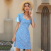 summer new halter sexy floral v-neck hollow pleated short-sleeved dress NSYYF61518