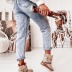 Casual Washed Mid-Rise Ripped Blue Denim Trousers NSYF61554
