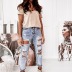 Casual Washed Mid-Rise Ripped Blue Denim Trousers NSYF61554