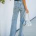 Washed Solid Color Trousers Slits Mopping Jeans NSYF61556
