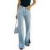 Washed Solid Color Trousers Slits Mopping Jeans NSYF61556