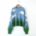 blue sky white cloud round neck pullover sweater NSHS61558
