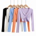 V-neck knot long-sleeved T-shirt NSHS61565