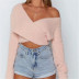 Cross V-Neck Sexy Cropped Short Long-Sleeved Sweater NSHS61576